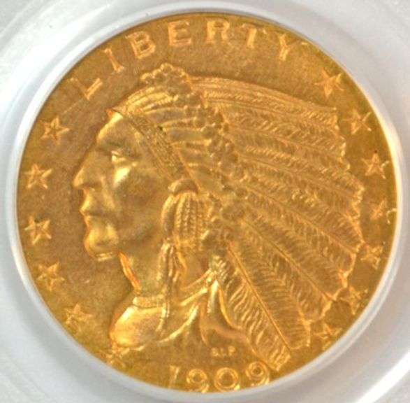 Very Scarce choice BU 1909 $2.50 Indian Gold Piece. PCGS MS62