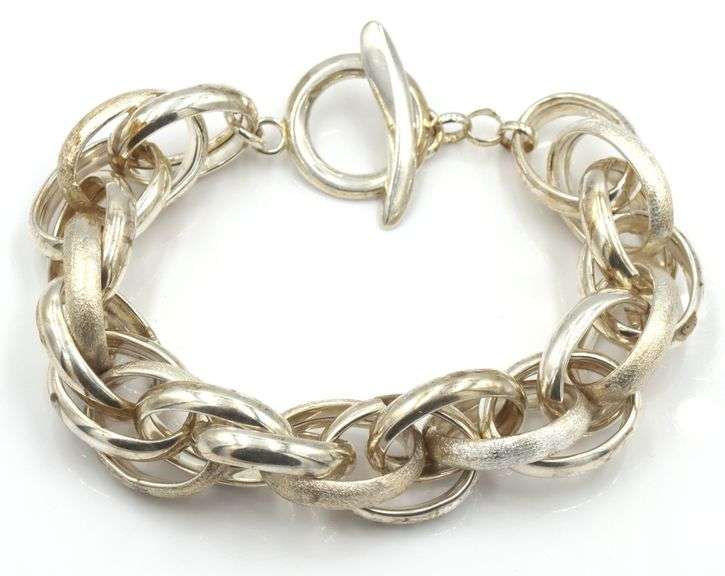 925 Sterling silver high polished and satin link bracelet