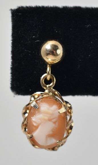 Vintage 14K Yellow Gold Cameo Dangle Earrings