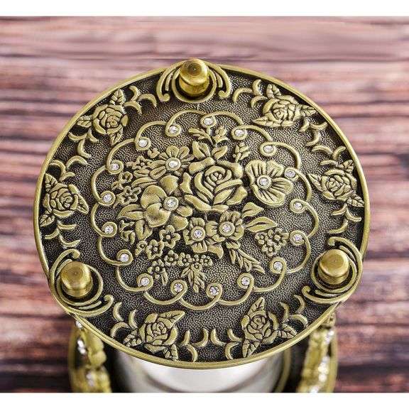 Mandala Hourglass Engraved Brass and Iron Sand Timer with Crystals
