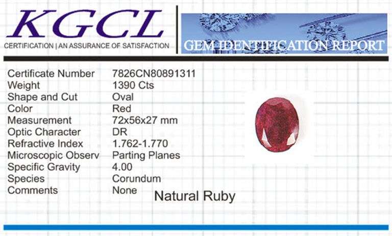 Huge Museum Size 1390 Ct Certified Natural Red Ruby