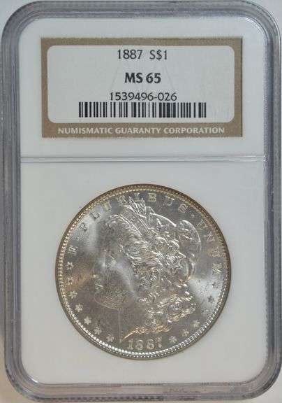 Sparkling-white Gem BU 1887 Morgan Silver Dollar. NGC MS65