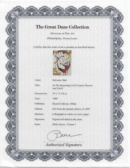 Highly Collectible and Rare Salvador Dali Original Lithograph from the 'Biblia Sacra' Suite