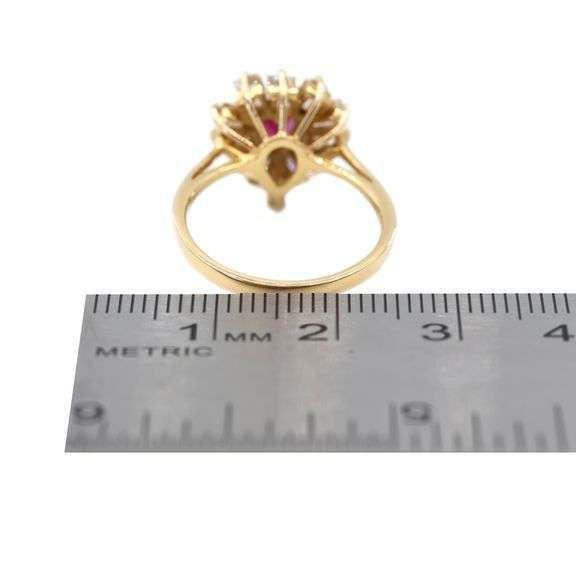 18K(750) Yellow Gold Natural Diamond Ballerina Ruby Ring