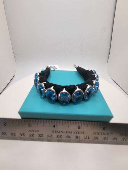 New! +47 ctw all natural topaz and 1.37ct diamond weaved on fabric bracelet