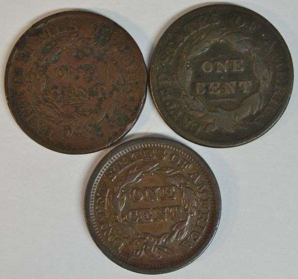 3 Different sharp US Large Cents from 1817, 1826, & 1848