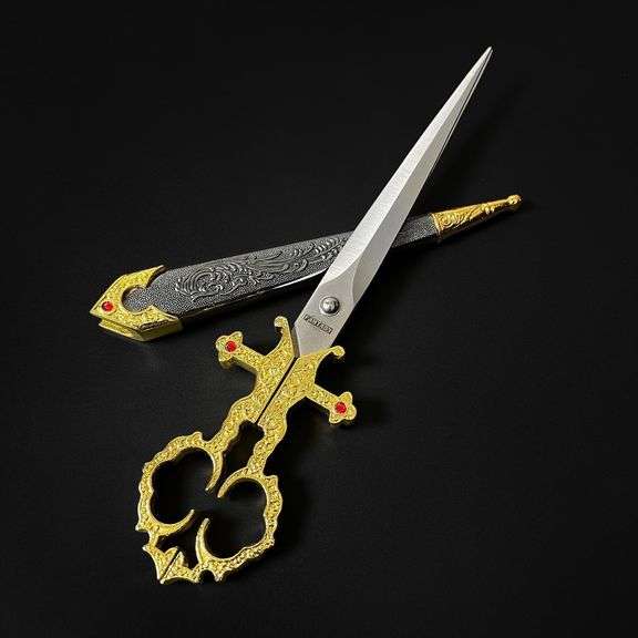 Renaissance Dagger Style Stainless Steel Scissors with Bejeweled Sheath