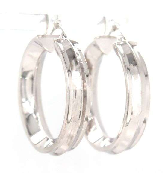 14kt White gold wide hoop earrings