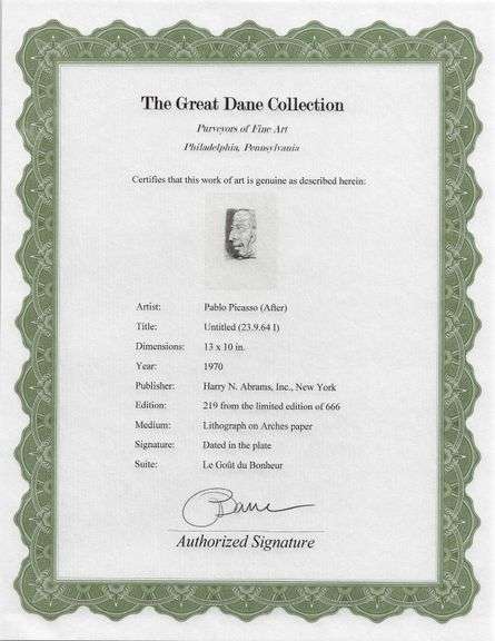 Exclusive Limited Edition Pablo Picasso Lithograph "Le Gout du Bonheur", 1970