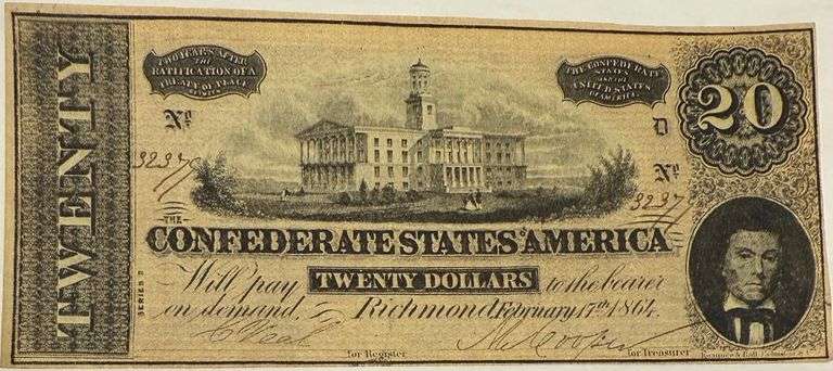 Choice Near Unc Feb 1864 Series $20 CSA  Note