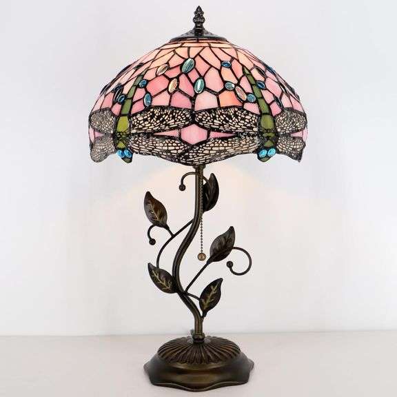 Pink Dragonfly Stained Glass Table Lamp