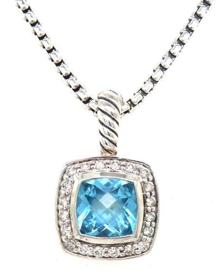 David Yurman Petite Alibon blue topaz and diamond pendant necklace