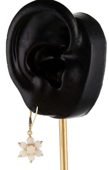 Opal Flower Style Leverback Drop Earrings in 14K