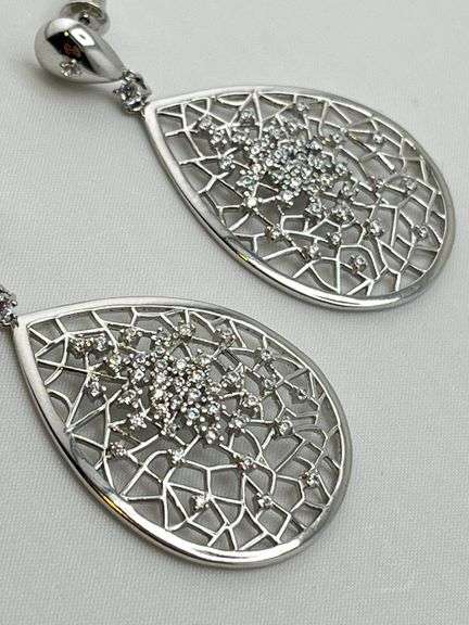 925 Sterling Silver Teardrop Filigree Web Design With Cubic Zircon Earrings