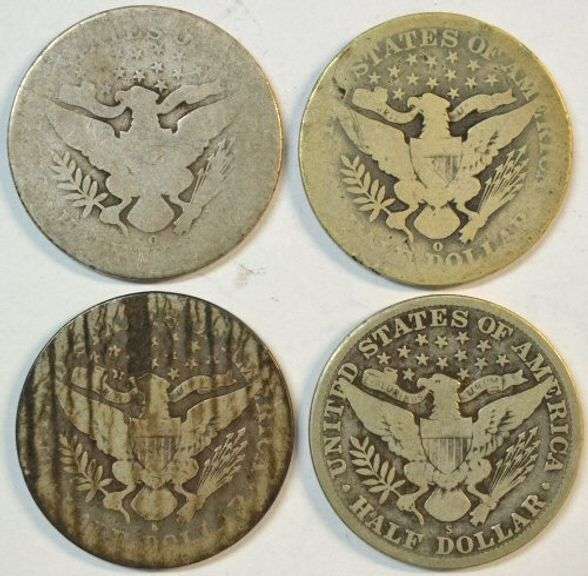 Scarce 1893-O, 1895-O, 1898-S, & 1915-S Barber Half Dollars in circ