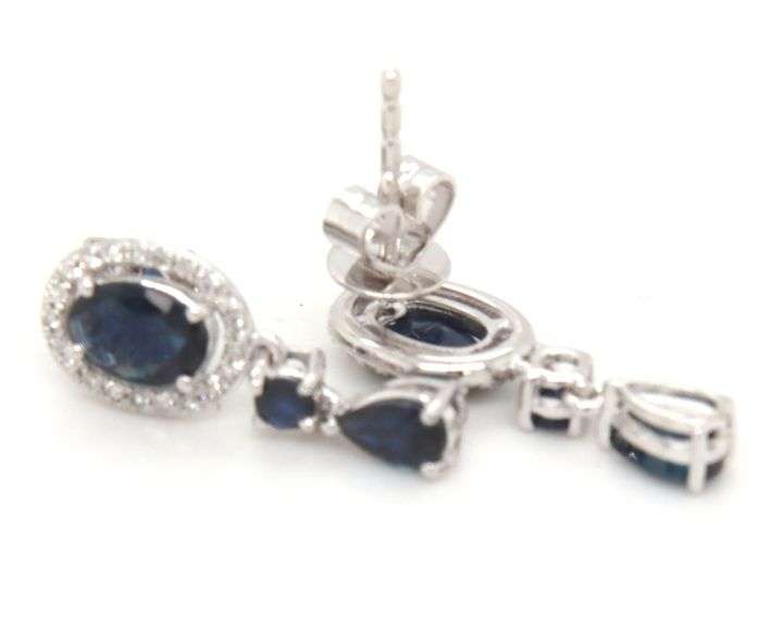 14kt White gold sapphire and diamond halo dangle earrings