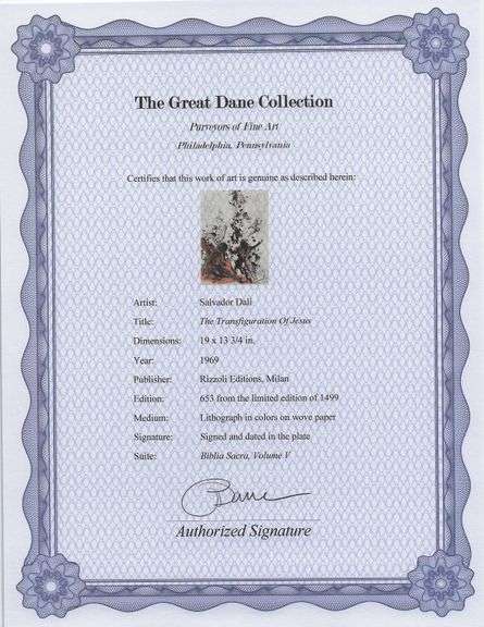 Highly Collectible and Rare Salvador Dali Original Lithograph from the 'Biblia Sacra' Suite