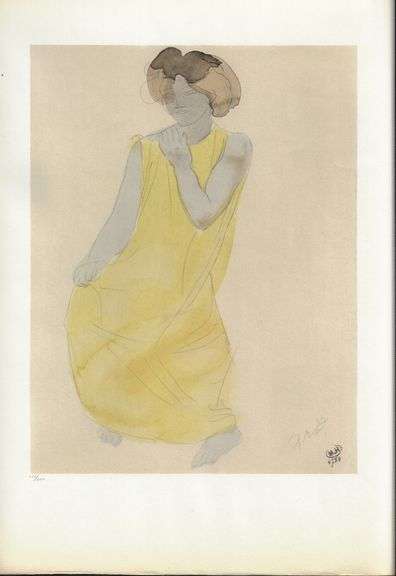 Exclusive Auguste Rodin Lithograph of Watercolor Signed in the Plate, 1949