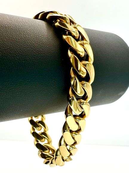 Sparkling 14 Kt Gold Plate 74.6 Grams Monogramed Initial "A" Curb Link Bracelet