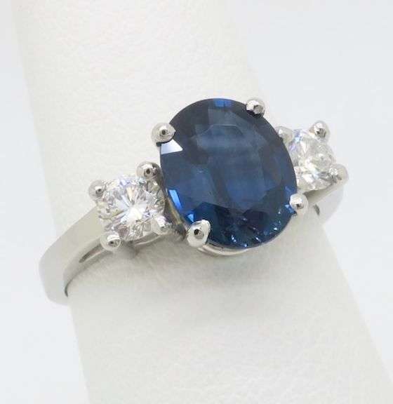 GIA Certified Blue Sapphire & Diamond Three Stone Ring