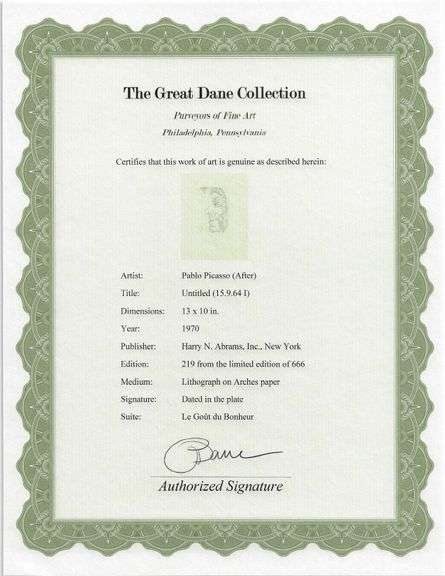 Exclusive Limited Edition Pablo Picasso Lithograph "Le Gout du Bonheur", 1970