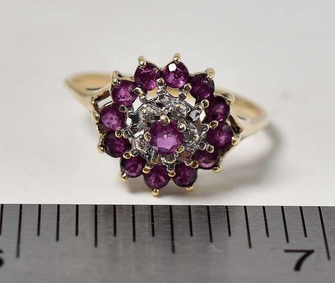 Pretty 10K Yellow Gold Ruby Gemstone Ring with Diamond Accents