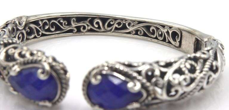 Carolyn Pollack Vintage Lapis doublet filgree hinged bangle bracelet