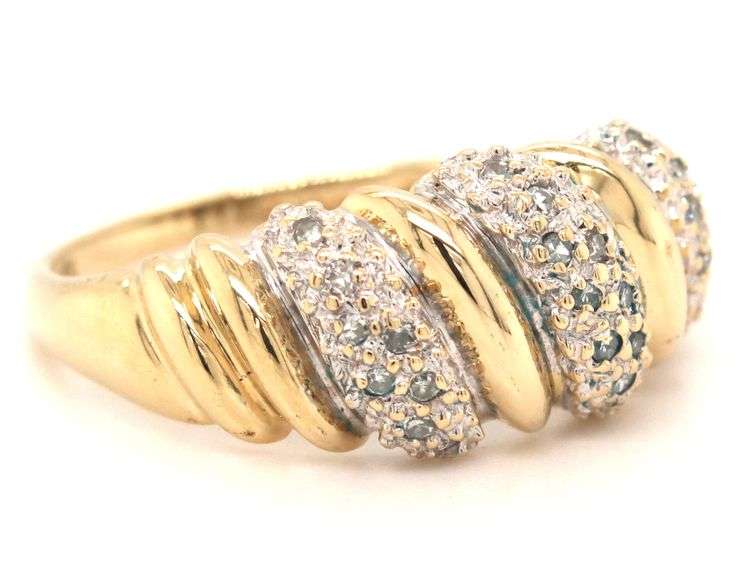 14kt Yellow gold 2 tone diamond pave sculpted ring