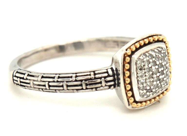 Effy 925 and 18kt gold diamond pave square ring