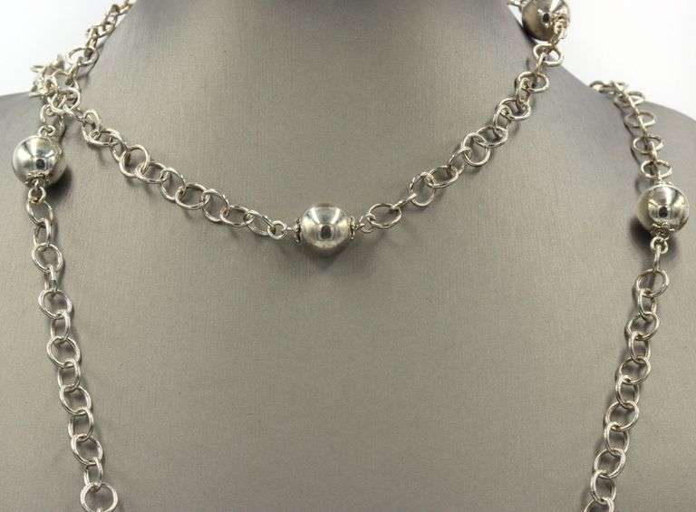Fancy circle ball chain necklace in 925 sterling silver