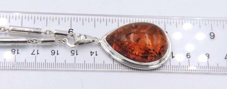 925 Sterling Silver Resin Pendant on Chain Necklace