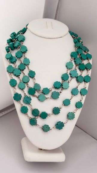 925 Sterling Silver Long Cross shape Turquoise Bead Necklace
