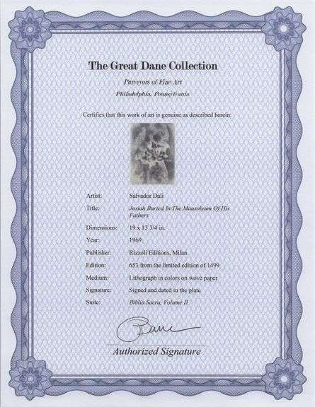 Highly Collectible and Rare Salvador Dali Original Lithograph from the 'Biblia Sacra' Suite