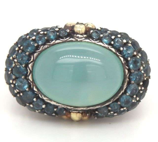 Barabara Bixby Chalcedony and blue topaz cocktail ring