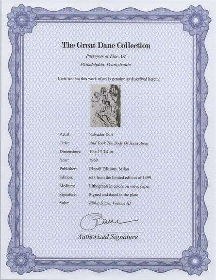 Highly Collectible and Rare Salvador Dali Original Lithograph from the 'Biblia Sacra' Suite