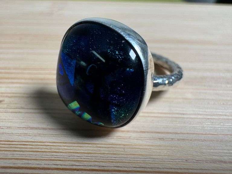 Sterling Silver 925 One of a Kind Dichroic Glass Ring Size 7