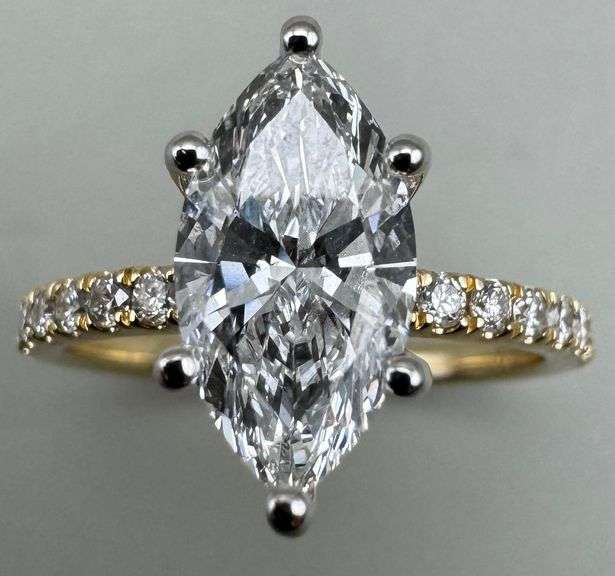 14K Two-Tone Gold Marquise Lab Diamond Ring of 1.86ct