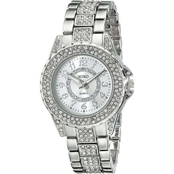 Sparkling Silver-Tone Rhinestone Bracelet Watch