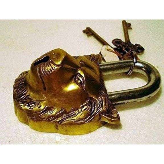 Brass Lion Padlock with Keys