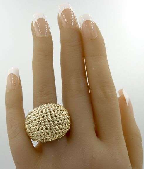 14kt Yellow gold wide woven dome ring