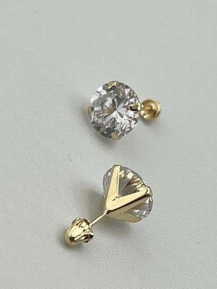 14KT Yellow Gold Cubic Zirconia Stud Earrings