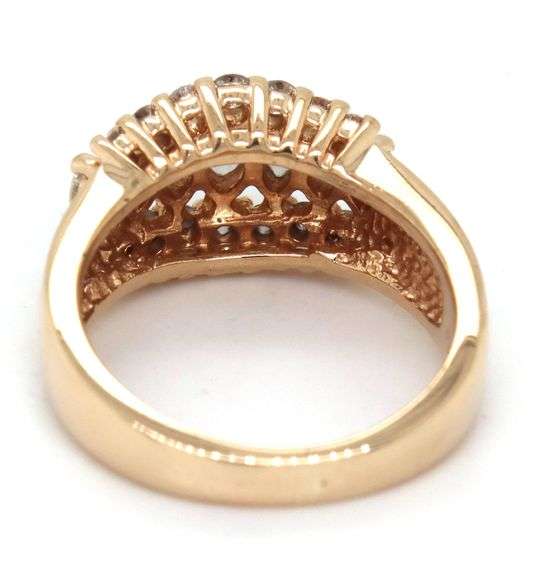 14kt Yellow gold 1ctw marquise and RBC 3 row diamond band