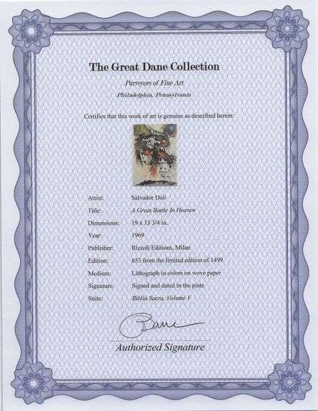 Highly Collectible and Rare Salvador Dali Original Lithograph from the 'Biblia Sacra' Suite