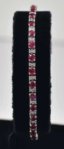 Stunning 14K Yellow Gold Ruby Gemstone Bracelet with Diamond Accents