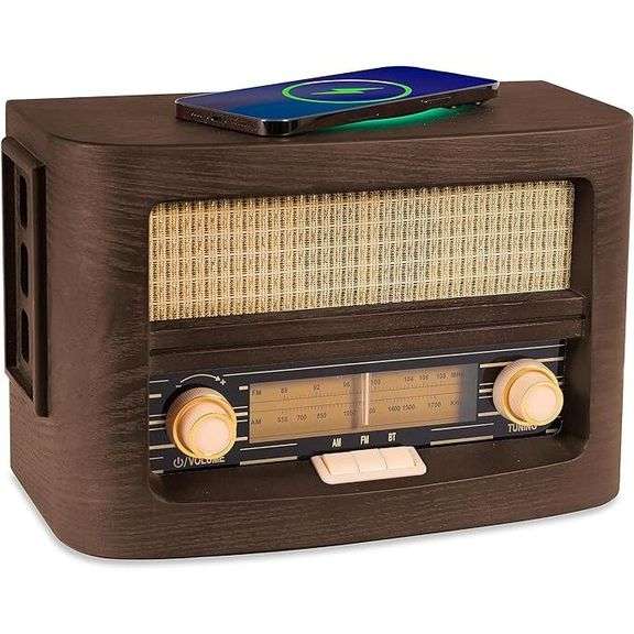 Handcrafted Ashwood Cabinet Radio with Wireless Charging & Bluetooth