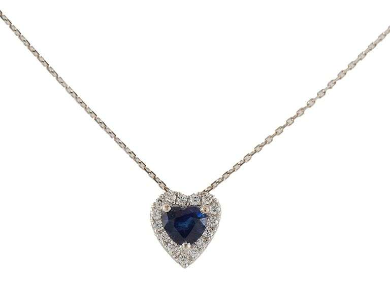 Heart Shaped Sapphire and 0.25ctw Diamond Frame Pendant Necklace in 18K