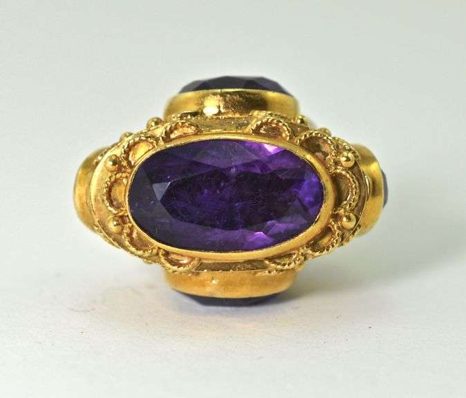Antique 18K Yellow Gold Fob with Amethysts and Pearls