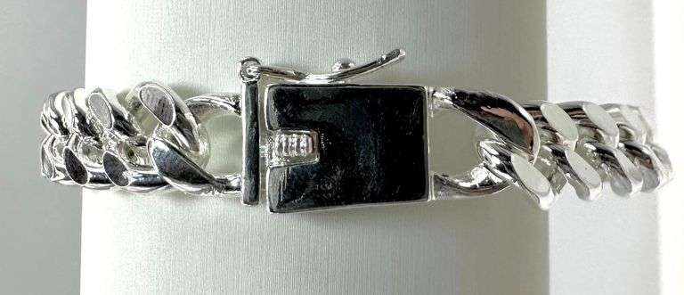 Strong 30.4 Gram 14 Kt White Gold Plate Curb Link Bracelet