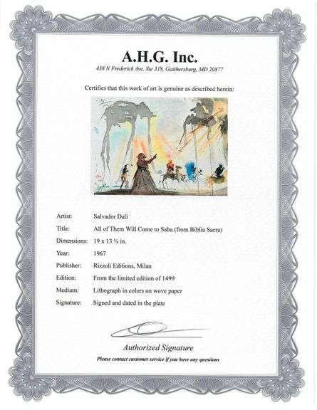 Highly Collectible and Rare Salvador Dali Original Lithograph from the 'Biblia Sacra' Suite