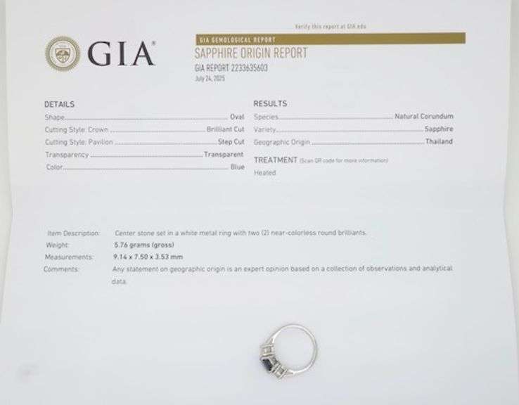 GIA Certified Blue Sapphire & Diamond Three Stone Ring